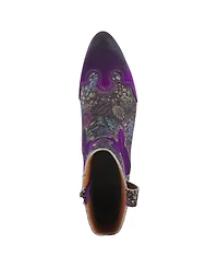 L'Artiste Women's Ladyluck Western Suede Booties with Floral Overlay and Block Heel