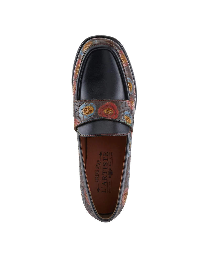 L'Artiste Women's Rivoire Hand-Painted Floral Loafer with Sculpted Heel and Cushioned Insole