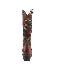 L Artiste Women s Rodeoqueen-viv Western Tall Boots with Embossed Leather, Floral Velvet Shaft, and Stacked Heel