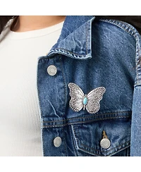 Jessica Simpson Silver Antique Butterfly Pin with Turquoise Accent