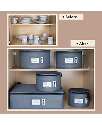 Hard Shell China Organizer with Dividers - Holds 12 Pieces - Durable & Stackable Storage Box for Seasonal Dishware Protection - Denim Blue