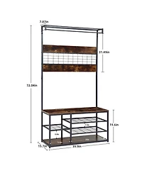 Gaomon Coat Rack Hall Tree with 3-Tier Shoe Storage and 5 Hooks ,Sturdy wooden boards and iron grids, Large Wood-Look Shoe Rack Bench for Entryway, Cl