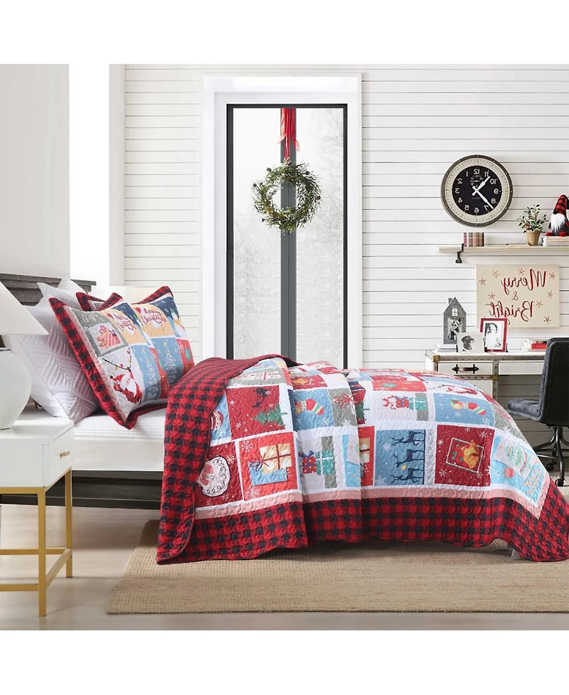 MarCielo 3 Pcs Festive Christmas Quilt Bedspread Set Holiday Bedding for Your Bedroom
