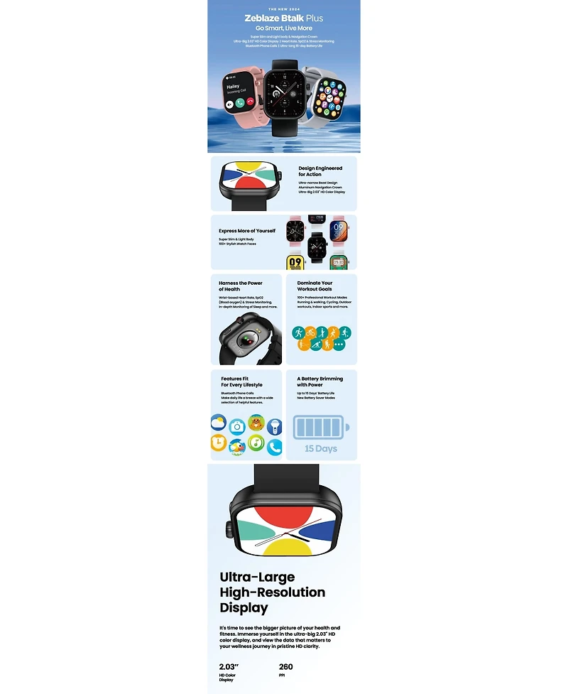 Ruxinf smart Bluetooth Call 2.03-inch High Definition Edge-to-Edge Square Screen Waterproof