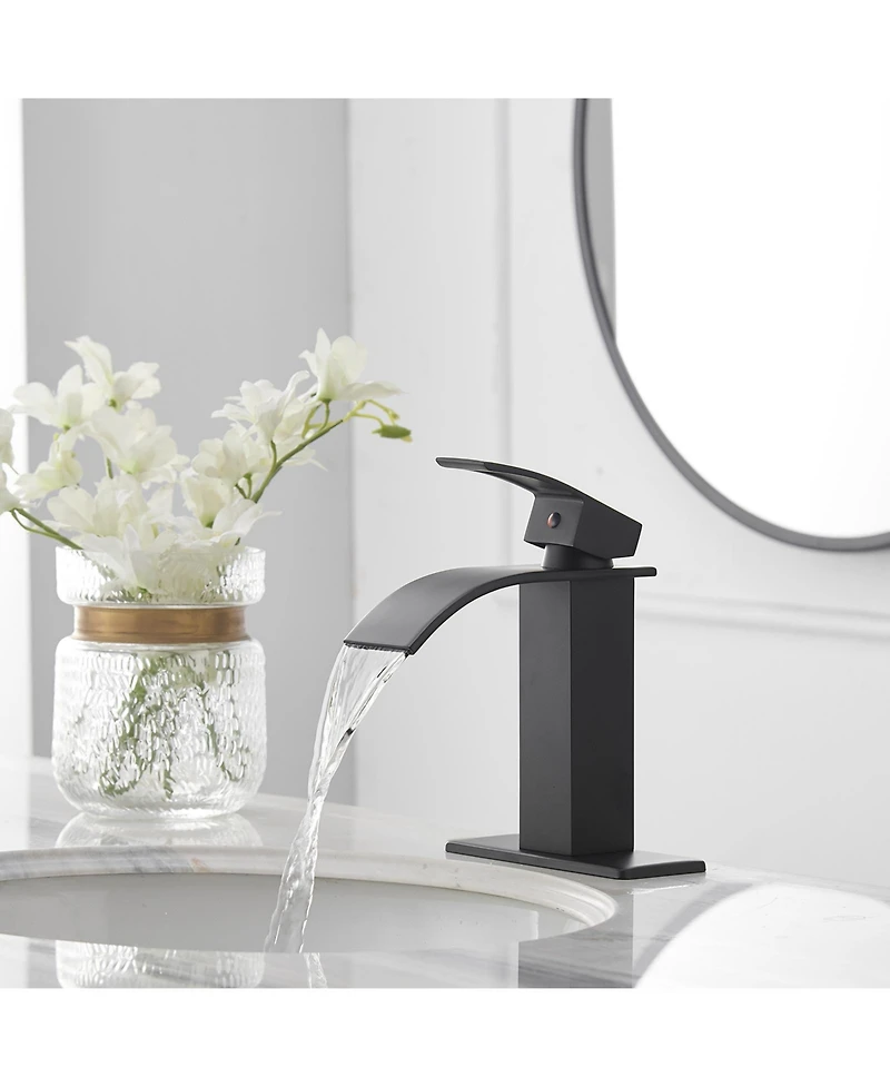 Greenspring Waterfall Single Handle Hole Modern Bathroom Faucet With Metal Drain Drip-Free Vanity Sink Brushed Gold