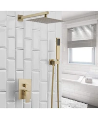 Luxurious Single Handle 2-Spray 12 in. Wall Mount Square Shower Head with Hand Shower Faucet in Brushed Gold