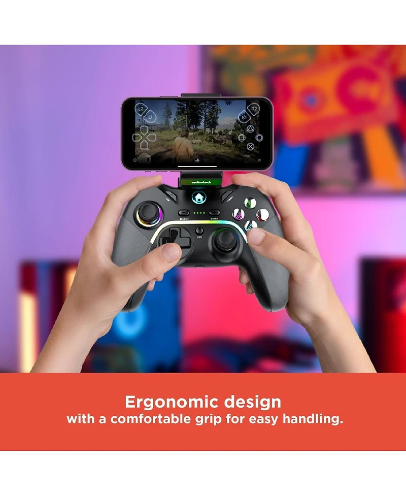 RadioShack Wireless Portable Gamepad With Lights for Any Gaming Device with Adapter Ergonomic Design and 360 Rotation With Removable Phone Clip 260606