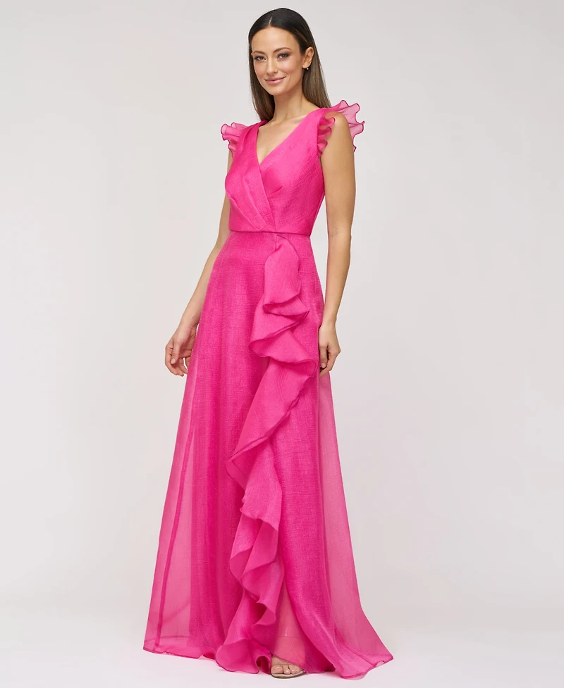 Js Collections Women's Cascading-Ruffle Flutter-Sleeve Gown