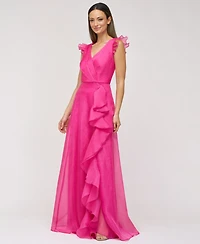 Js Collections Women's Cascading-Ruffle Flutter-Sleeve Gown