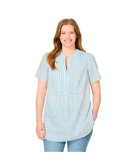 Woman Within Women's Plus Pintucked Half-Button Tunic