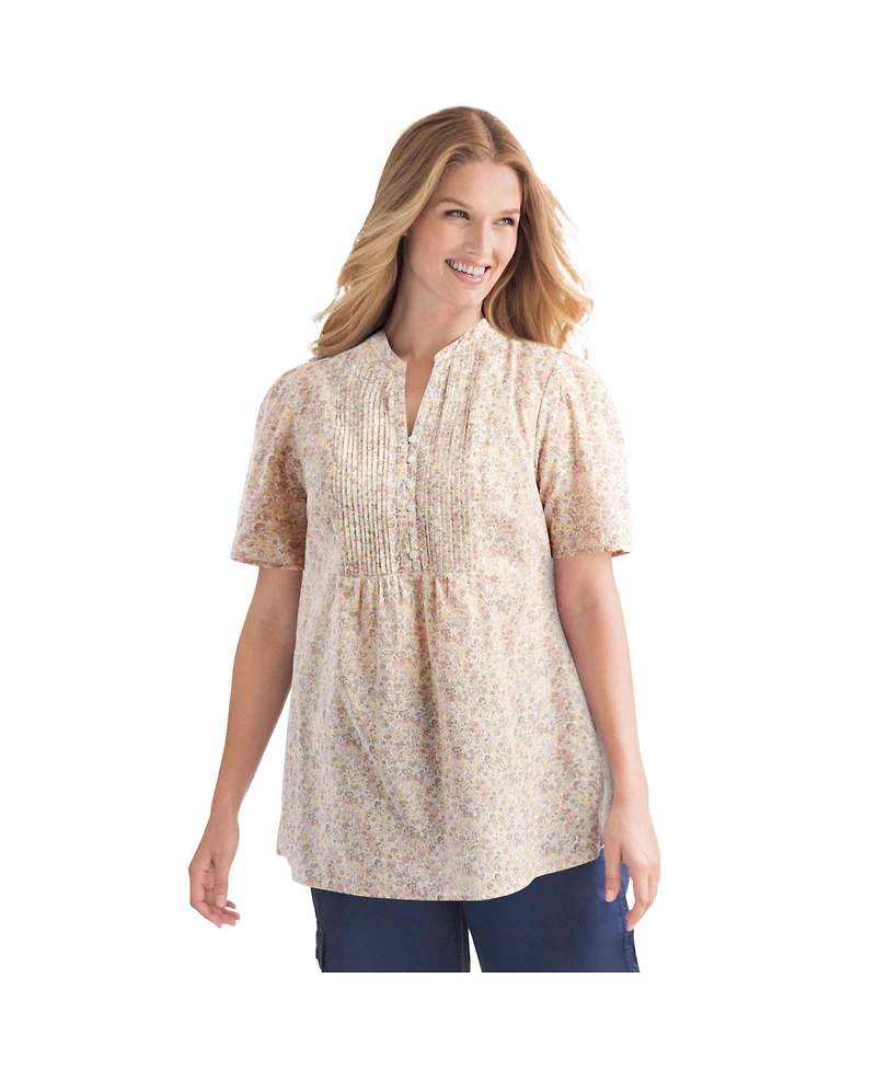 Woman Within Women's Plus Pintucked Half-Button Tunic