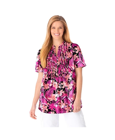Woman Within Women's Plus Pintucked Half-Button Tunic