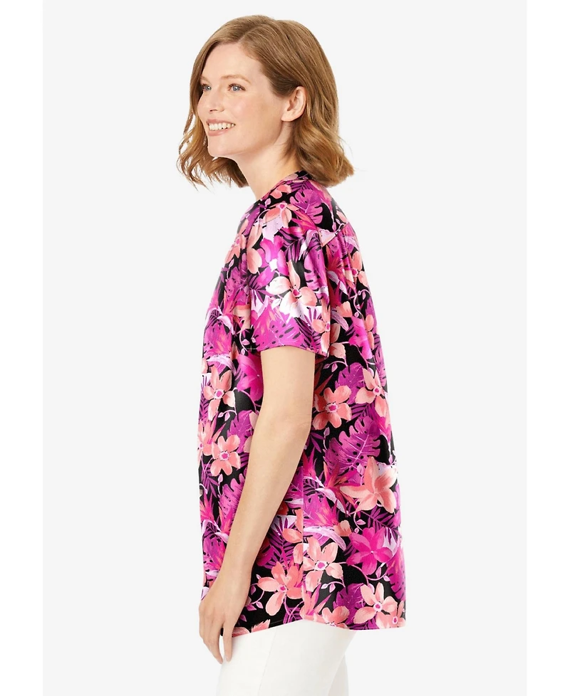 Woman Within Women's Plus Pintucked Half-Button Tunic