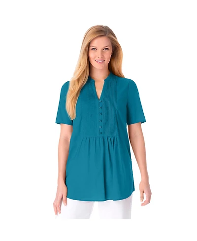 Woman Within Women's Plus Pintucked Half-Button Tunic