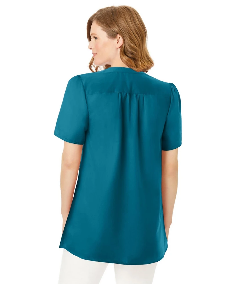 Woman Within Women's Plus Pintucked Half-Button Tunic