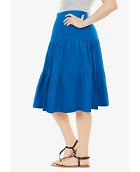 Woman Within Women's Elastic-Waist Knit Tiered Skirt