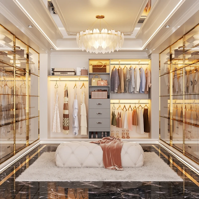 8FT Walk In Closet Organizer with 3 Shelving Towers, Heavy Duty Clothes Rack with 3 Drawers