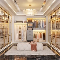 8FT Walk In Closet Organizer with 3 Shelving Towers, Heavy Duty Clothes Rack with 3 Drawers