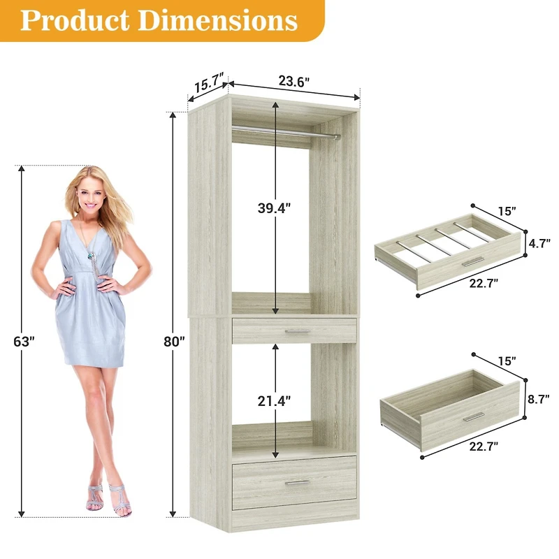Aheaplus Closet System Organizer with Hanging Area, Freestanding Wooden Drawers