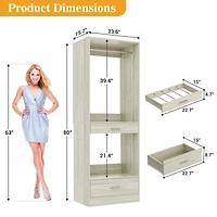 Aheaplus Closet System Organizer with Hanging Area, Freestanding Wooden Drawers