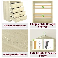 21.3" Closet Drawer System, Walk-in Tower with 4 Wooden Drawers and Shelves