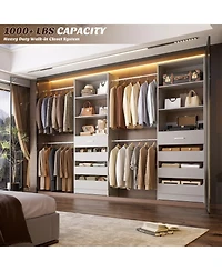 Aheaplus 8FT Wall Mounted Closet System with 4 Drawers and Hanging Rods, Garment Rack Shelves