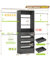 Aheaplus 8FT Wall Mounted Closet System with 4 Drawers and Hanging Rods, Garment Rack Shelves