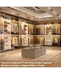 Aheaplus 96 inches Closet Organizer System with 4 Reversible Shelves and 4 Wood Drawers, Wardrobe Clothes Rack with 4 Hanging Rods