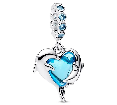 Pandora Blue Murano Glass Dolphins Dangle Charms