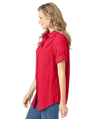 Woman Within Women's Within Short-Sleeve Button Down Seersucker Shirt