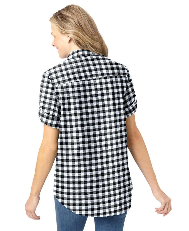 Woman Within Plus Short-Sleeve Button Down Seersucker Shirt