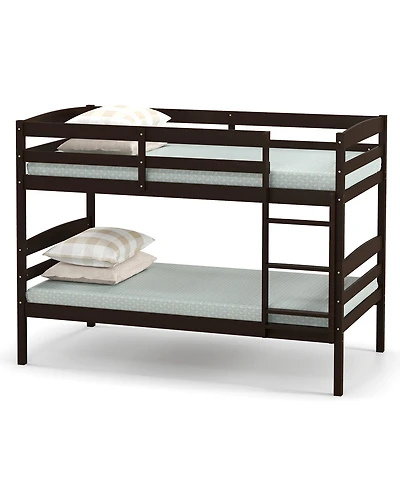 Gymax Twin Over Bunk Bed Wooden Convertible Into 2 Beds High Guardrails
