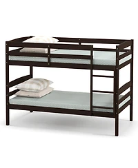 Gymax Twin Over Bunk Bed Wooden Convertible Into 2 Beds High Guardrails