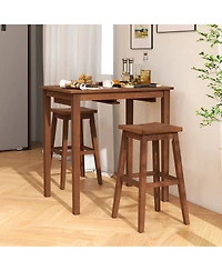 Gymax 3 Pcs Bar Table Set w/ 1 Table 2 Bar Stools Wood Veneered Tabletop Dining Room