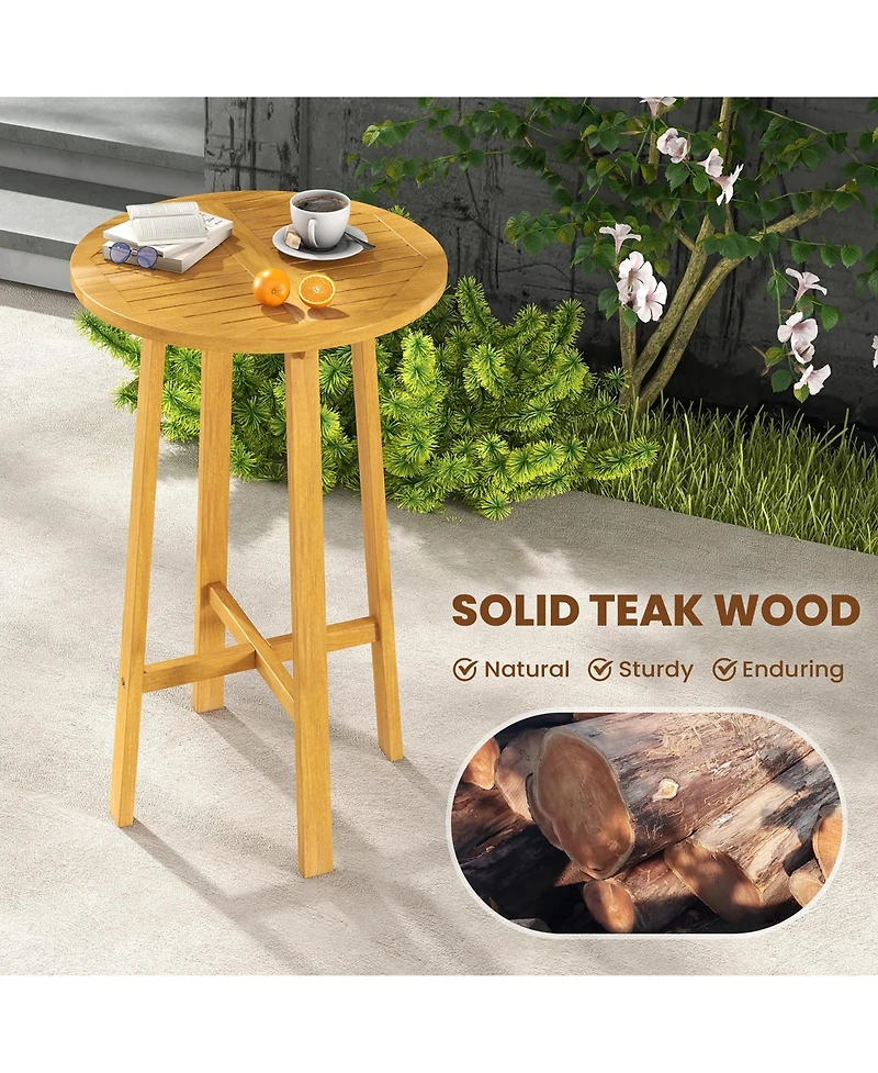 Gymax 3 Piece Patio Bar Set Round Cocktail Table w/ 2 Rattan Saddle Stools