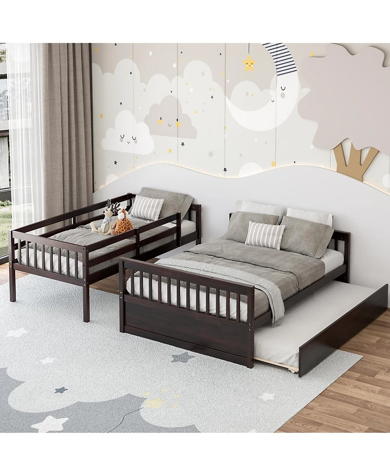 Gymax Twin Over Full Bunk Bed with Twin Trundle Convertible Platform Bed