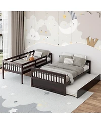 Gymax Twin Over Full Bunk Bed with Twin Trundle Convertible Platform Bed