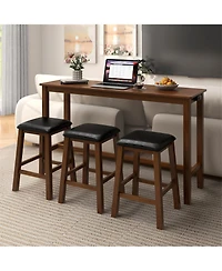 Gymax 4-Piece Bar Table Set w/ Power Outlet Counter-Height Table & 3 Bar Stools