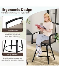 Gymax Set of 3 Swivel Bar Set Table & Chairs Set w/ Soft Cushions & Umbrella Hole