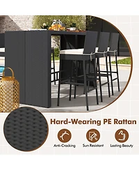 Gymax 7 Pieces Patio Bar Set w/ Acacia Wood Tabletop & Removable Cushions Outdoor