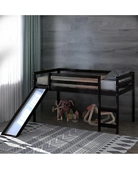 Gymax Twin Size Loft Bed with Slide Wood Low Sturdy Loft Bed Bedroom