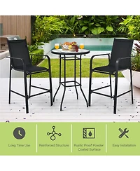 Gymax 3PCS Patio Bar Set Outdoor Bistro Set w/ 2 Stools & 1 Tempered Glass Table