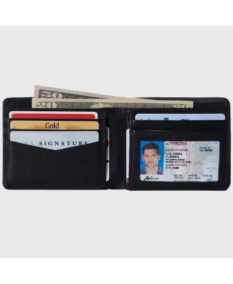 Alpine Swiss Mens Commuter Rfid Bifold Wallet 2 Id Windows Divided Bill Section