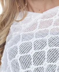 White Mark Women's Open Knit Fringe Poncho Sweater