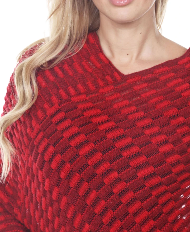 White Mark Women's Textured Fringed Poncho Sweater