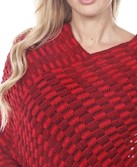 White Mark Women's Textured Fringed Poncho Sweater