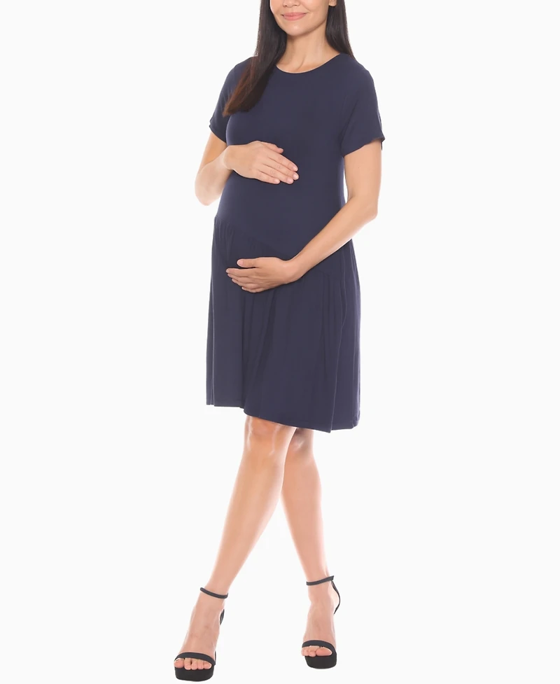 White Mark Women's Asymmetrical Waistline Maternity Dress