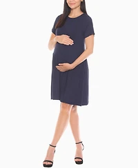 White Mark Women's Asymmetrical Waistline Maternity Dress