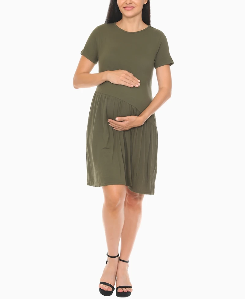 White Mark Women's Asymmetrical Waistline Maternity Dress