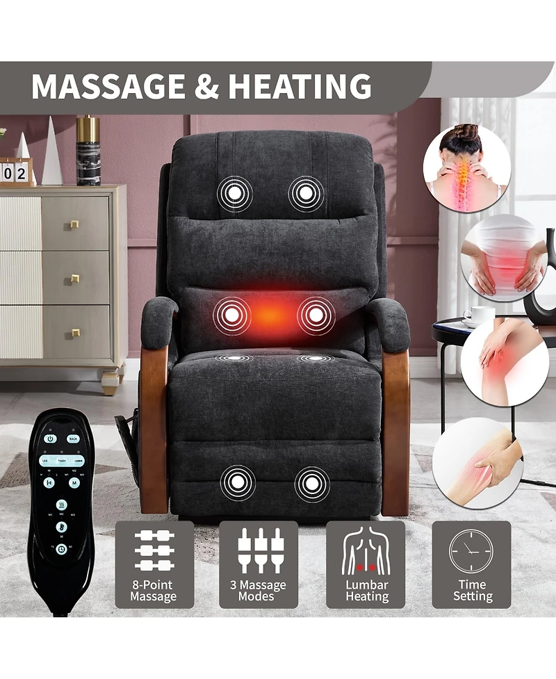 Lift Chair Dual Motor Infinite Position Recliners Up to 350 Lbs with Solid Wood Armrests and Heat Massage
